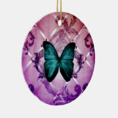 マゼンタの紫色はボヘミアのティール(緑がかった色)の蝶渦巻きます セラミックオーナメント (右)