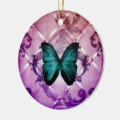 マゼンタの紫色はボヘミアのティール(緑がかった色)の蝶渦巻きます セラミックオーナメント (左)