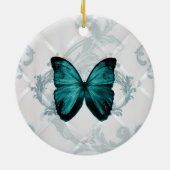 マゼンタの紫色はボヘミアのティール(緑がかった色)の蝶渦巻きます セラミックオーナメント (裏面)