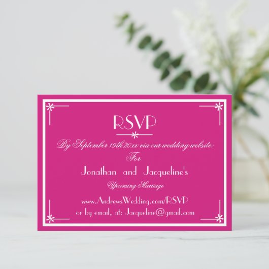マゼンタの結婚式シンプルホワイト名前スクリプトWS返信はがき 出欠カード (スタンド正面)
