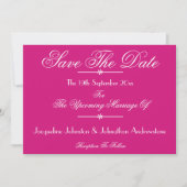 マゼンタの結婚式 白い文字の装飾 結婚式の日時を通知するSave The Date 案内状 (正面)