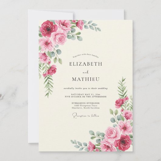 マゼンタの芍薬の結婚式 招待状 (正面)