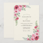マゼンタの芍薬の結婚式 招待状 (正面/裏面)