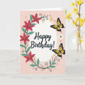 マゼンタの花の誕生日カード カード (黄色い花)
