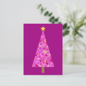 マゼンタの花を飾ったモダンなクリスマスツリー シーズンポストカード (スタンド正面)
