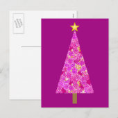 マゼンタの花を飾ったモダンなクリスマスツリー シーズンポストカード (正面/裏面)
