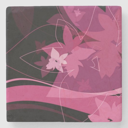 マゼンタの花パターン ストーンコースター (正面)