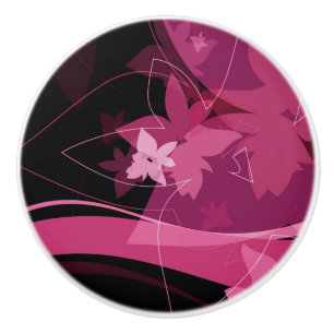 マゼンタの花パターン セラミックノブ