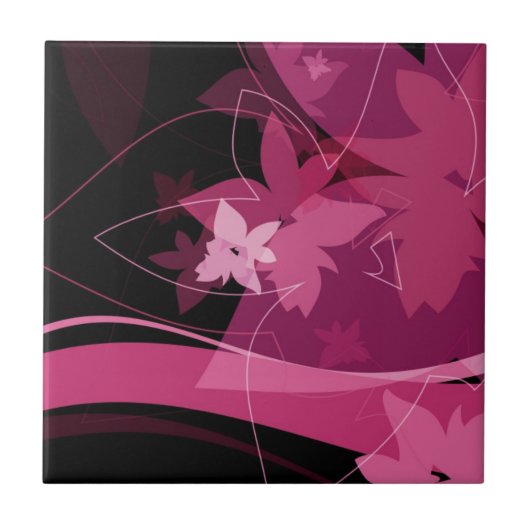 マゼンタの花パターン タイル (正面)