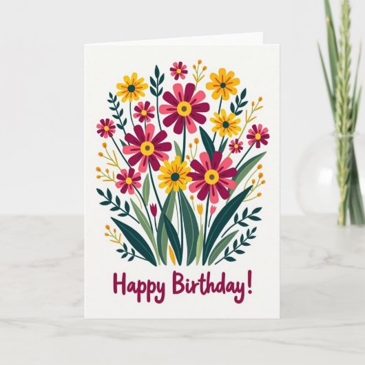 マゼンタの花咲く誕生日カード カード (正面)