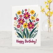 マゼンタの花咲く誕生日カード カード (黄色い花)