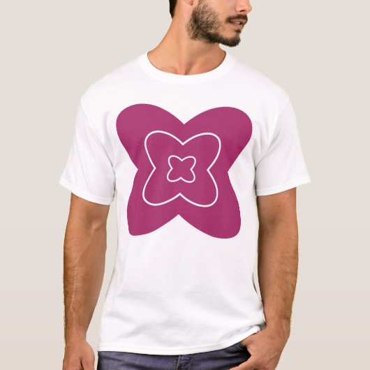 マゼンタの花弁を持つ抽象的な花のデザイン Tシャツ (正面)