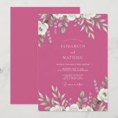 マゼンタの葉とグレイ・ユーカリの結婚式 招待状 (正面/裏面)