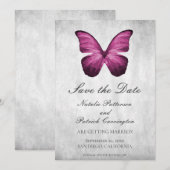 マゼンタの蝶のお知らせカード 招待状 (正面/裏面)