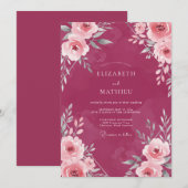 マゼンタの野の花の結婚式 招待状 (正面/裏面)