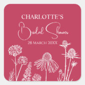 マゼンタの野生の花をスケッチした花のブライズシャワー スクエアシール (正面)