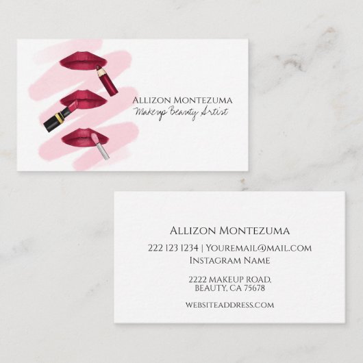 マゼンタの3枚のリップスティック – リップメイクアップ製品 名刺 (正面/裏面)