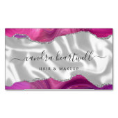 マゼンタアガテシルバーグリッターラグジュアリー マグネット名刺 (正面)