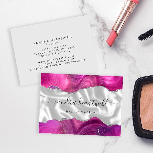 マゼンタアガテシルバーグリッターラグジュアリー 名刺