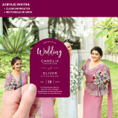 マゼンタアクリル系結婚式が白文字を招モダンく アクリル招待状