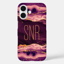 マゼンタアゲードモノグラム名金ゴールドグリッター iPhone 16ケース