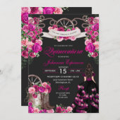 マゼンタアンドブラック女性のカーボーイウェスタンキンセアニェラ 招待状 (正面/裏面)