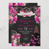 マゼンタアンドブラック女性のカーボーイウェスタンキンセアニェラ 招待状 (正面/裏面)