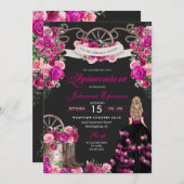 マゼンタアンドブラック女性のカーボーイウェスタンキンセアニェラ 招待状 (正面/裏面)