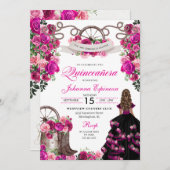 マゼンタアンドブラック女性のカーボーイウェスタンキンセアニェラ 招待状 (正面/裏面)