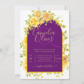 マゼンタイエローローズプラムパープル結婚金ゴールド 招待状 (正面)