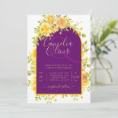 マゼンタイエローローズプラムパープル結婚金ゴールド 招待状 (スタンド正面)