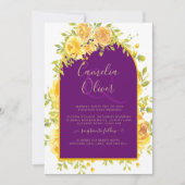 マゼンタイエローローズプラムパープル結婚金ゴールド 招待状 (正面)