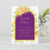 マゼンタイエローローズプラムパープル結婚金ゴールド 招待状 (スタンド正面)