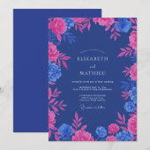 マゼンタインディゴの葉とユーカリの結婚式 招待状 (正面/裏面)