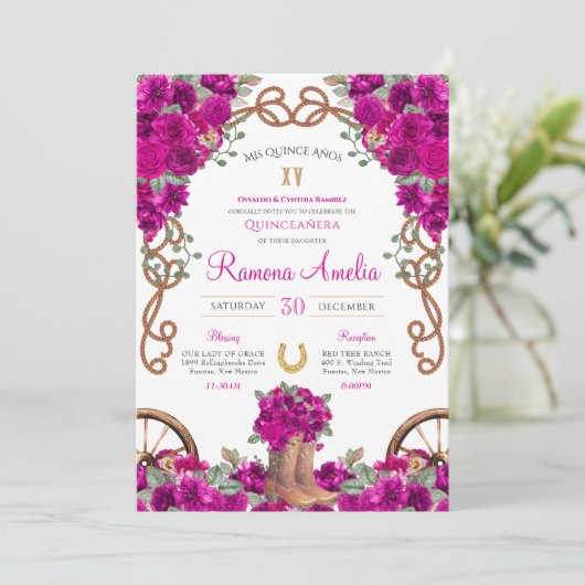 マゼンタウェスタン素朴シャルロカウボーイブーツクインズ 招待状 (スタンド正面)