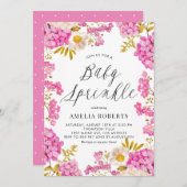 マゼンタウォーターカラーアジサイフローラベビー散布 招待状 (正面/裏面)