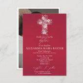 マゼンタウォーターカラーフローラ聖十字女のバプテスマ 招待状 (正面/裏面)