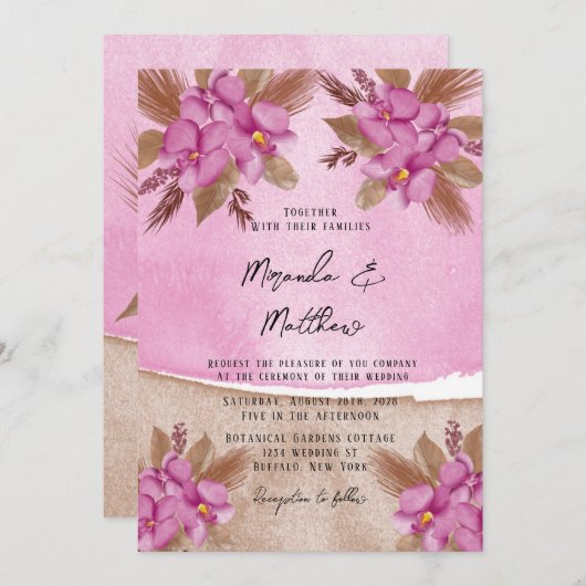 マゼンタウォーターカラーラン結婚式招待状2 招待状 (正面/裏面)