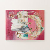 マゼンタウォーター新郎新婦と新婦歩く島 ジグソーパズル (横)