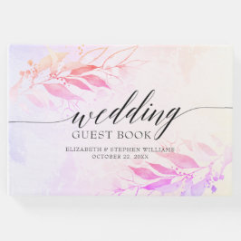 マゼンタウォーター葉カラーフローラ結婚ズゲストブック ゲストブック