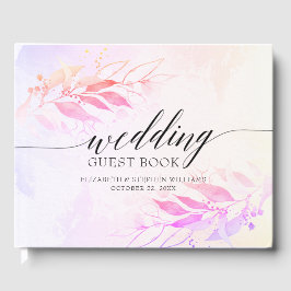 マゼンタウォーター葉カラーフローラ結婚ズゲストブック ゲストブック