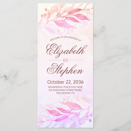 マゼンタウォーター葉カラーフローラ結婚式 プログラム (正面)