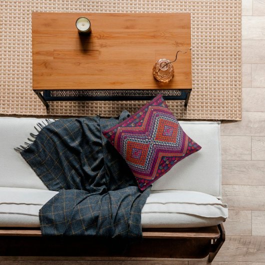 マゼンタオカラフルレンジヴィンテージターキリムラグ クッション