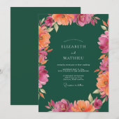 マゼンタオレンジの芍薬の結婚式 招待状 (正面/裏面)