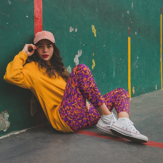 マゼンタオレンジブライト秋カモフラージュ レギンス