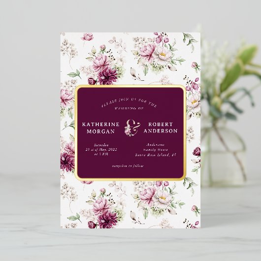 マゼンタガーデンフローラ結婚式招待状フォイル 箔招待状 (立ち正面)