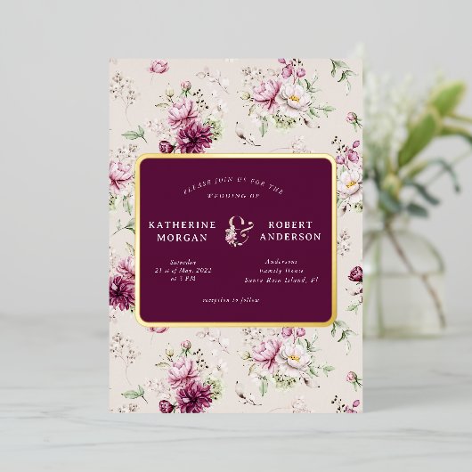 マゼンタガーデン結婚フローラ 箔招待状 (立ち正面)