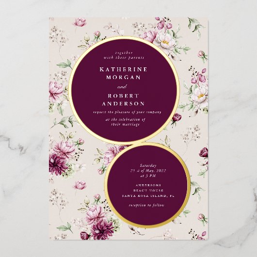 マゼンタガーデン結婚フローラ 箔招待状 (正面)