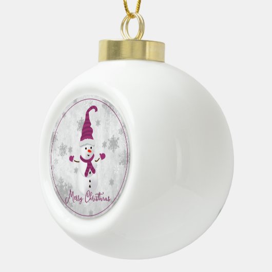 マゼンタキュート雪だるまホリデーオーナメント セラミックボールオーナメント (右)