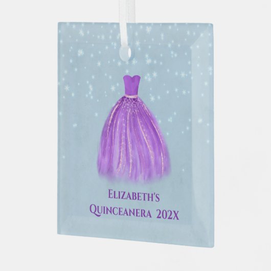 マゼンタキンセアニェラドレスオンスタリーブルー名前付き ガラスオーナメント (正面左)